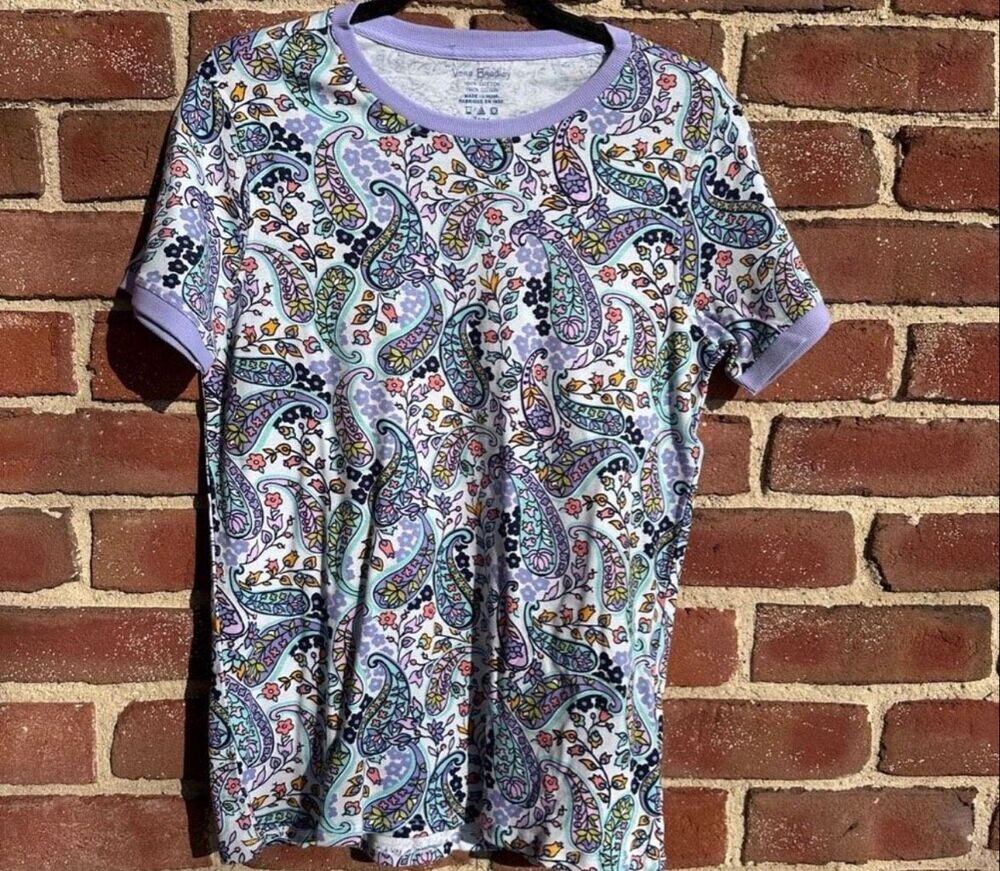 Vera Bradley Maddalena Paisley Ribbed T Shirt Short Sleeve Purple Medium NEW